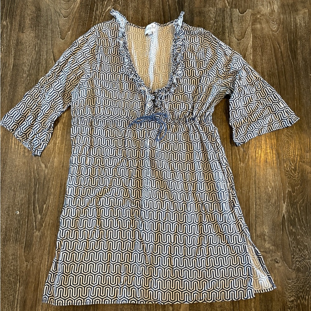Mud Pie Blue & White Geometric Tie-Front Swim Coverup